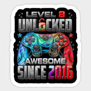 Level 8 Unlocked Awesome Since 2016 Sticker